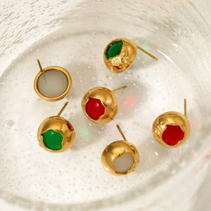 Vintage style gold stainless steel round stud earrings set with colorful resin details