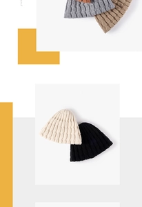 Close-up of thick ribbed knit texture and soft fabric on warm winter beanies
