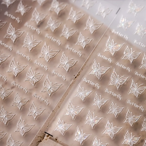 5D Relief Butterfly Nail Art Stickers White Embossed Self Adhesive Laser Holographic DIY Manicure Decoration Decals