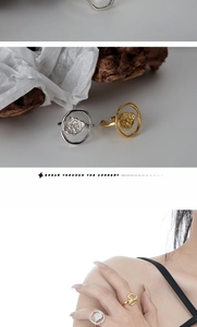 Close-up of irregular textured gold and silver open rings in minimalist liquid metal style