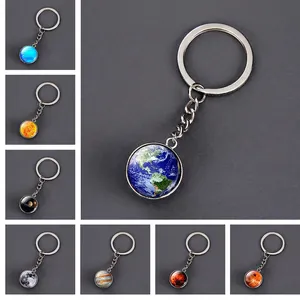 Solar System Planet Nebula Keychain Glow In The Dark Glass Cabochon Alloy Keyring Astronomical Space Galaxy Gift