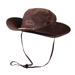 Chapeau de soleil d'extérieur marron foncé respirant avec broderie et cordon réglable