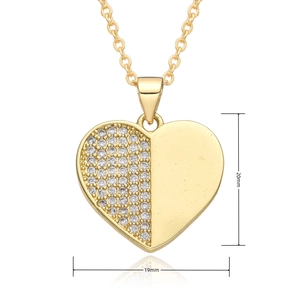 Macro shot showing dimensions of a heart pendant necklace with white zircons