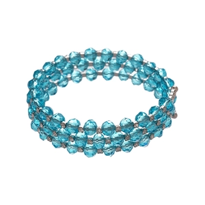 Three-layer sky blue beaded geometric open bracelet with crystal glass and silver spacers