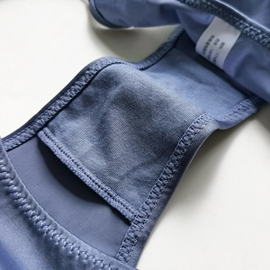 Blue low-waist ice silk underwear showing breathable double-layer crotch and stitching