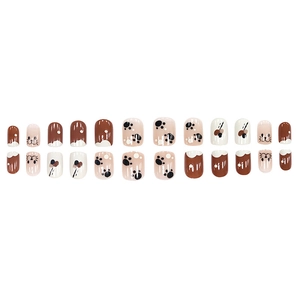 Cute cartoon cat paw press-on nails in candy colors, 24-piece reusable set for women