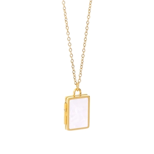 18K gold plated stainless steel book locket necklace with white shell inlay pendant