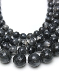 Macro shot of natural black labradorite round beads with unique textures for jewelry making