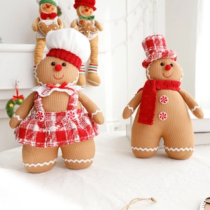 Cute gingerbread man plush figures with chef hat and scarf for Christmas home decor