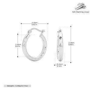 Technical detail of 925 sterling silver twisted hoop earrings with precise measurements
