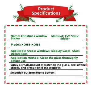 Detailed instructions for applying Christmas electrostatic window stickers and specifications