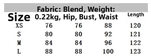 Size chart showing XS to L measurements for the lace split slit long camisole dress