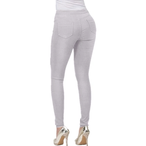 Slim fit high waisted light grey stretch denim jeans for women with back pocket detail