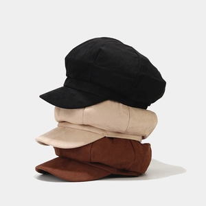 Vintage Suede Newsboy Cap For Women Autumn Winter Warm Octagonal Baker Boy Hat British Style Outdoor Adjustable
