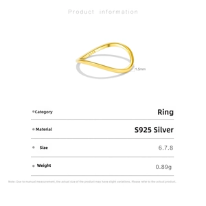 Detailed specs of S925 silver wave ring showing 1.5mm width and 0.89g weight