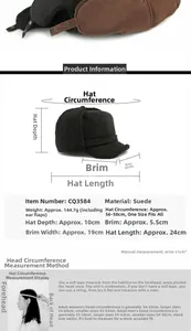 Tabla de tallas detallada para gorro de aviador de invierno de gamuza para hombre