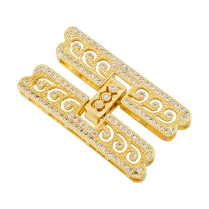 18K gold plated H-shape jewelry clasp connector with shimmering zircon pave setting