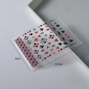 5D embossed nail stickers featuring red and black poker card suits and letters