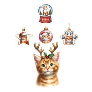 Christmas cat wall stickers with festive orange kittens wearing Santa hats and deer antlers