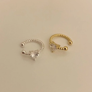 Heart Ear Cuffs 925 Sterling Silver With Cubic Zirconia Twisted Rope Texture Minimalist Non Piercing Jewelry For Women