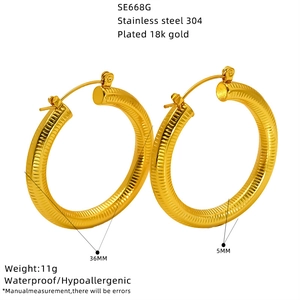 Spécifications techniques de créoles en acier plaqué or 18k de 36mm avec dimensions