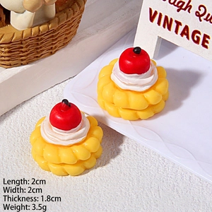 Miniature resin cat toast cake with cherry topping and 2x2x1.8cm size measurements