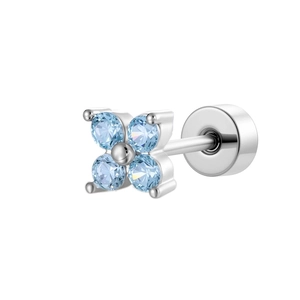 Exquisite silver clover cartilage stud earring with micro-set light blue cubic zirconia