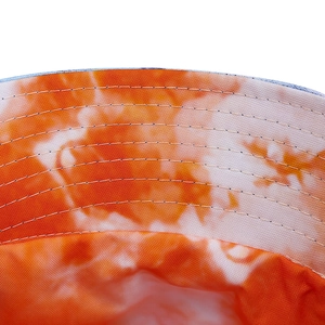 Orange and white tie-dye bucket hat in cotton canvas with reinforced stitched brim