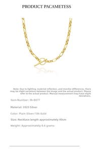Close-up of S925 sterling silver 18k gold plated necklace with OT clasp and paperclip chain