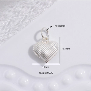 S925 sterling silver heart pendant with grid texture 10mm polished charm for jewelry making