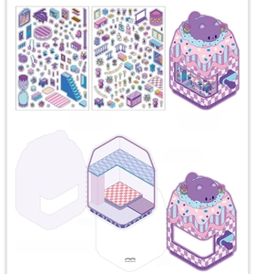 Detail view of Starry Music Hall PET sticker set with piano and scene card components