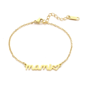 Elegant gold plated stainless steel mami bracelet with heart charm and adjustable chain