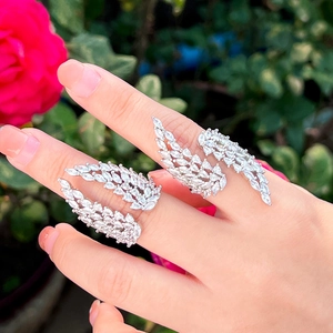 Bague Ouverte Ailes D'Ange Ajustable Cuivre Plqué Or Marquise AAA Zircon Bijoux Pour Femmes Élégant Scintillant