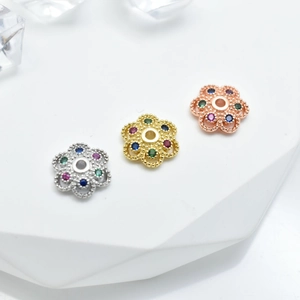 Flower Copper Spacer Beads With Colorful Zircon Gold Plated Bead Caps For DIY Jewelry Making Bracelets Accessories