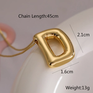 Detailed size specifications for gold balloon letter D pendant necklace including chain length