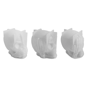 Three-piece skull silicone molds for DIY candles showing see no hear no speak no evil design
