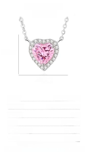 Detailed size specifications for S925 silver pink heart pendant necklace with zircon