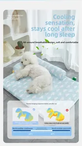 Detail of pet cooling mat showing breathable ice silk fabric and 18-28°C cooling effect