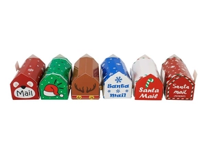 Detailed set of six Christmas mailbox paper candy boxes with festive Santa mail prints