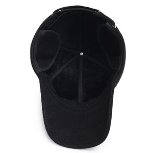 Winter thermal baseball cap for men with warm ear flaps and fleece lining in black