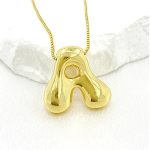 18K gold plated bubble letter A pendant necklace with glossy stainless steel chain