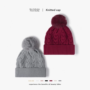 Women Winter Warm Cable Knit Beanie Hat Fleece Lined Thick Pom Pom Acrylic Outdoor Fashion Soft Cozy Solid Color