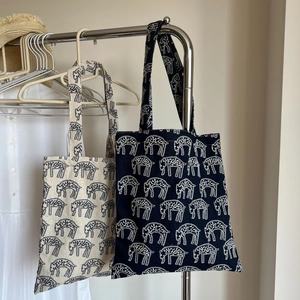 Women Vintage Embroidery Canvas Tote Bag Animal Print Large Capacity Commuter Shoulder Bag