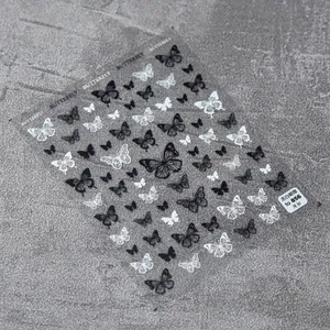 Self-adhesive black and white butterfly nail art stickers with ultra-thin durable texture