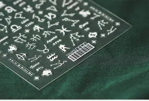 Detailed macro view of 5D Aquarius and Taurus constellation nail art stickers TS-049