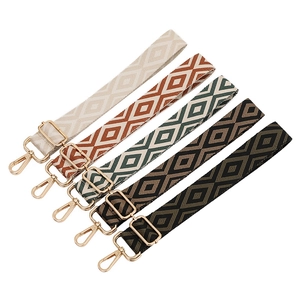 Adjustable woven replacement shoulder straps with geometric diamond patterns and gold buckles