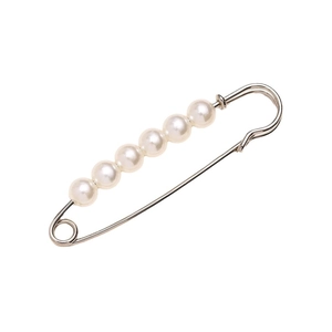 Elegant pearl waist cincher pin with six white pearls on silver metal base