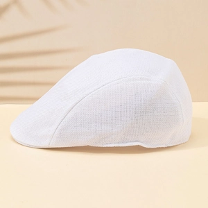 White breathable mesh newsboy cap for summer featuring minimalist retro style design