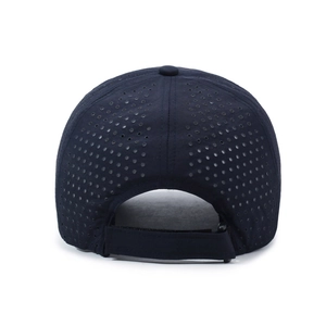 Quick-dry mesh baseball cap with laser-cut ventilation holes and adjustable velcro strap