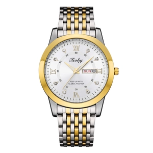 Men Business Quartz Watch Alloy Strap Day Date Display Waterproof Rhinestone Dial Fashion Elegant Formal Timepiece